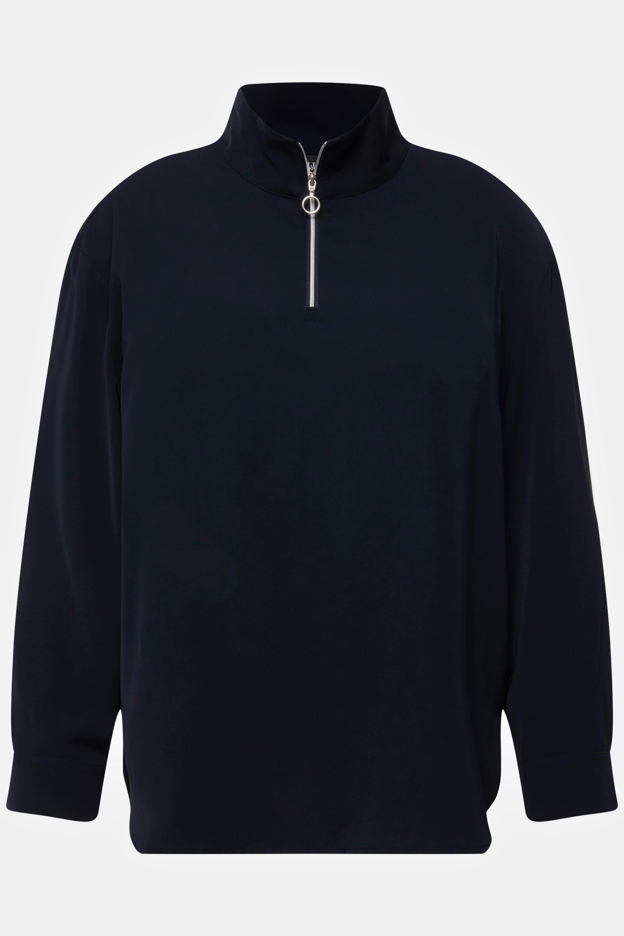 Ulla Popken Tunica Oversize Cerniera Collo Alto Maniche Lunghe  