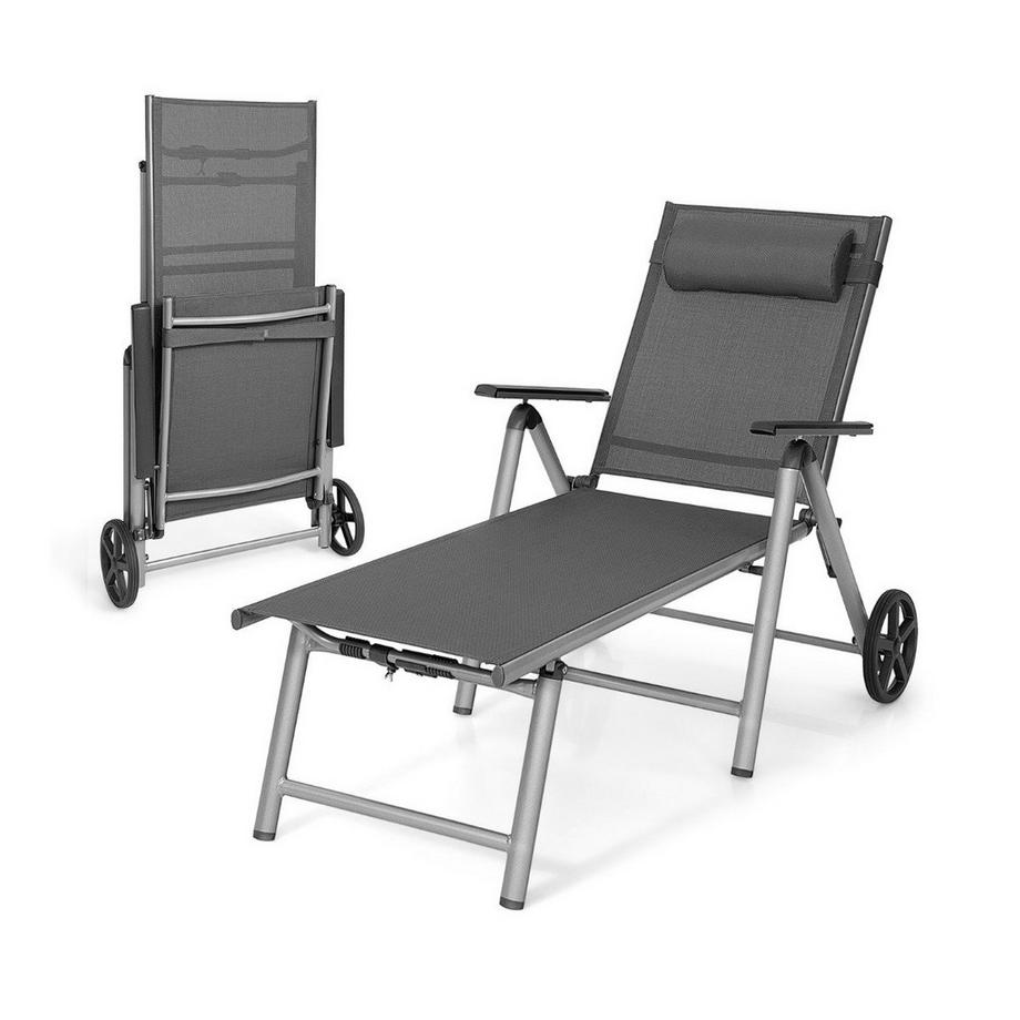 Sedia a sdraio in alluminio con ruote Lettino prendisole pieghevole 137,5 x 75 x 23,5 cm Grigio