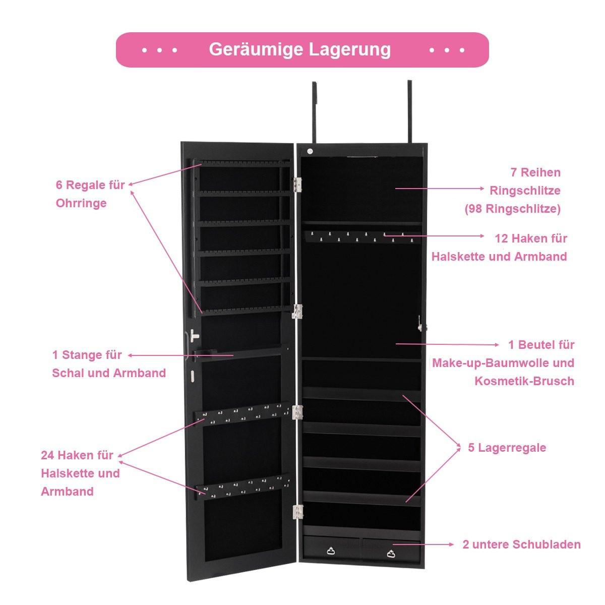 Northio Schmuckschrank Wandspiegel mit LED Beleuchtung Spiegelschrank  