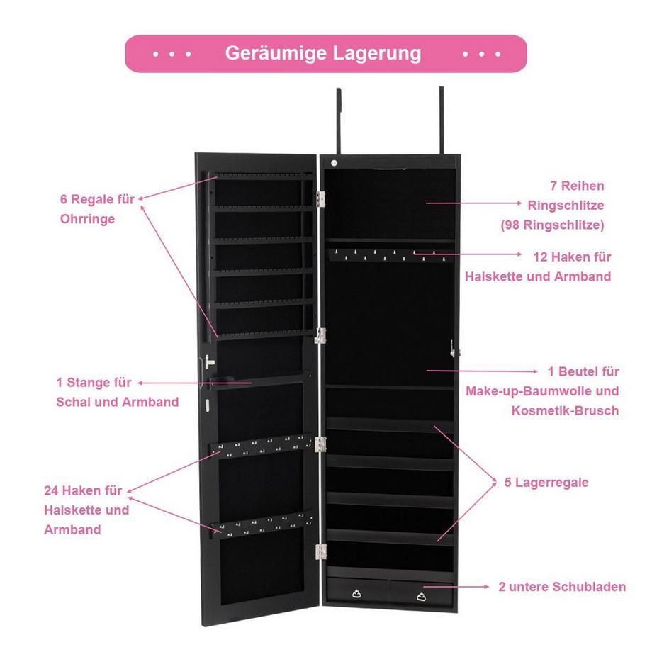 Northio Armoire à bijoux miroir mural avec éclairage LED  