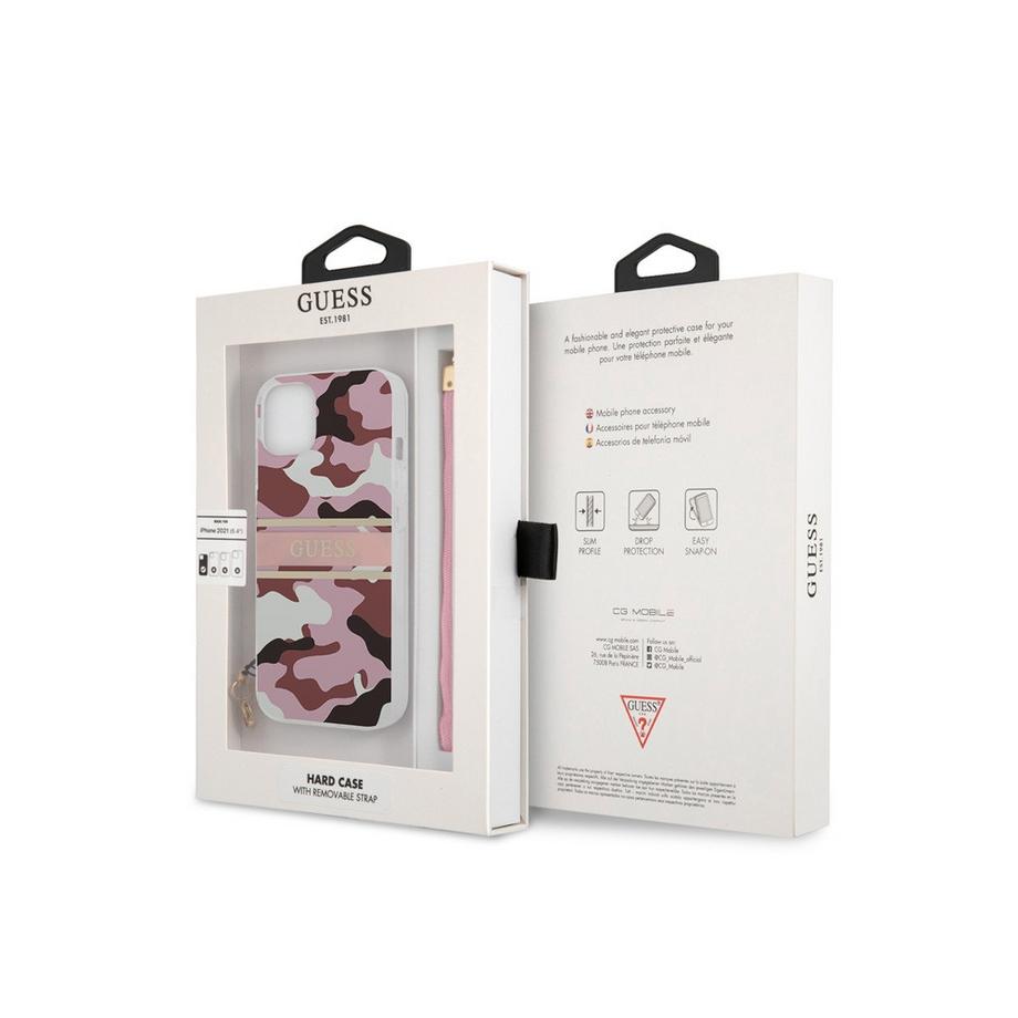 GUESS  Coque iPhone 13 Camo avec lanière nylon 