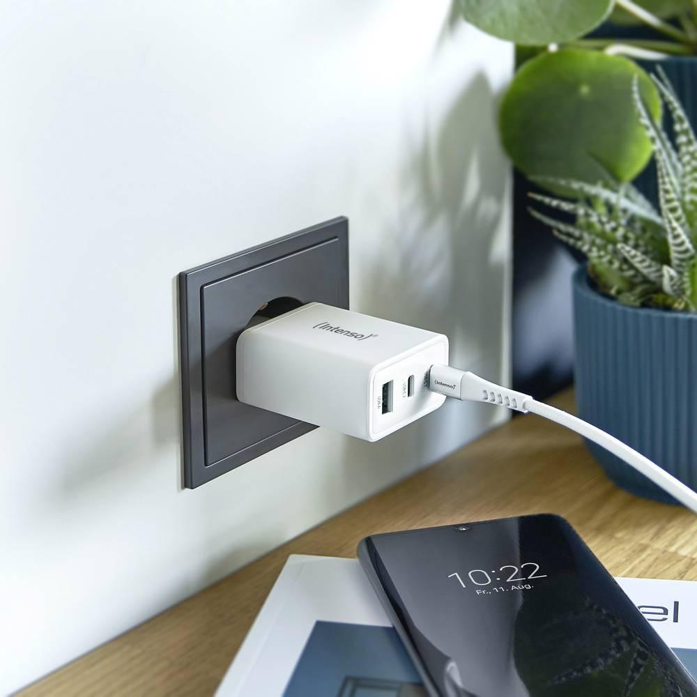 Intenso  W65ACC GaN USB-Ladegerät 65 W Innenbereich Ausgangsstrom (max.) 3.25 A Anzahl Ausgänge: 3 x USB-A, USB- 