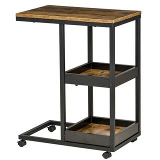 Northio Table d'appoint Table Basse avec Étagère à Roulettes Table Basse de Style Industriel pour Salon Chambre Marron Foncé 51 x 33 x 66 cm  