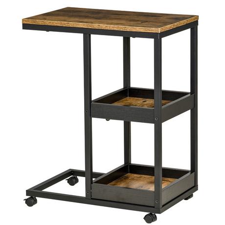 Northio Table d'appoint Table Basse avec Étagère à Roulettes Table Basse de Style Industriel pour Salon Chambre Marron Foncé 51 x 33 x 66 cm  