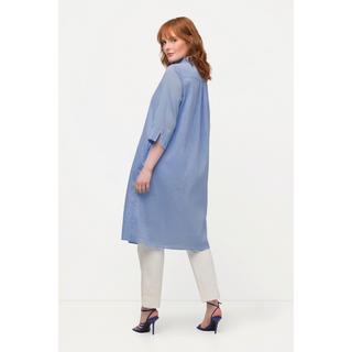 Ulla Popken Blusa lunga in misto lino taglio svasato collo camicia maniche 3/4  