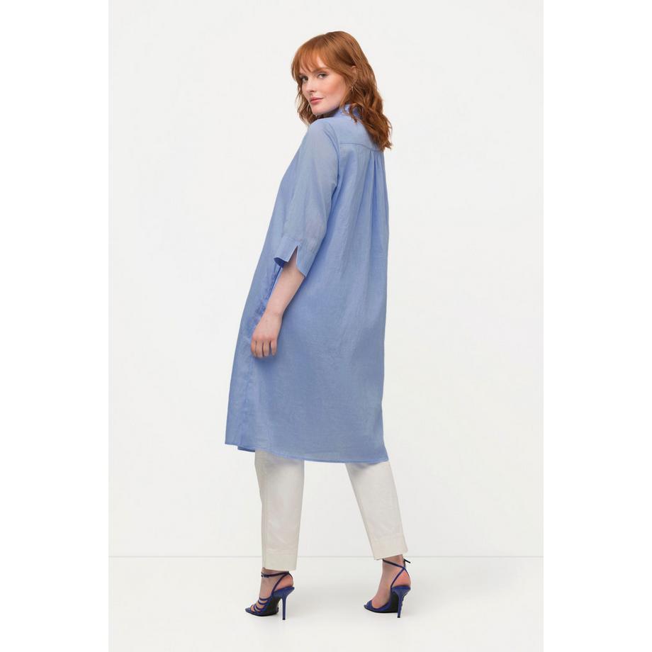 Ulla Popken Leinenmix Longbluse A-Linie Hemdkragen 3/4-Arm  