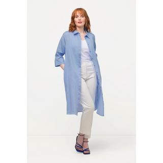 Ulla Popken Blusa lunga in misto lino taglio svasato collo camicia maniche 3/4  