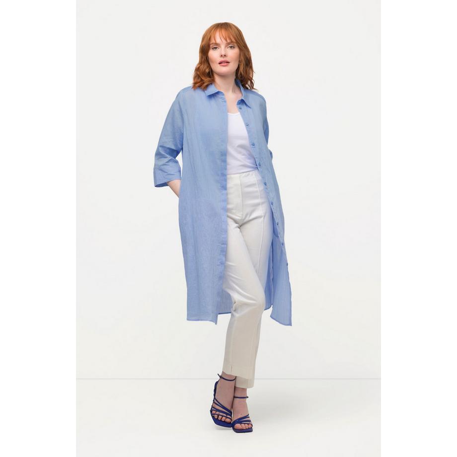 Ulla Popken Leinenmix Longbluse A-Linie Hemdkragen 3/4-Arm  
