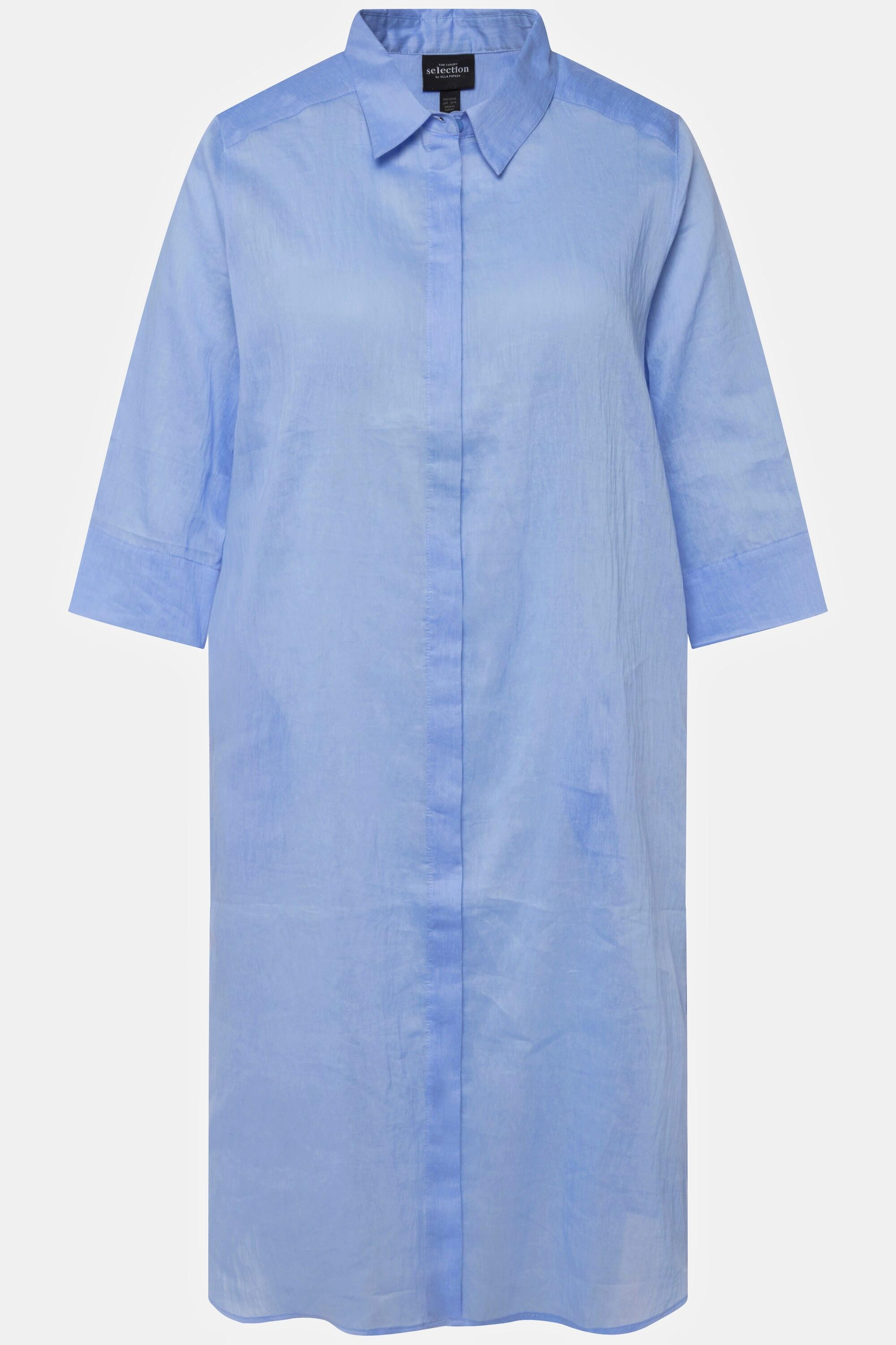 Ulla Popken  Longbluse, Leinenmix, A-Linie, Hemdkragen, 3/4-Arm 