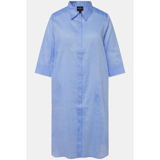 Ulla Popken Blusa lunga in misto lino taglio svasato collo camicia maniche 3/4  