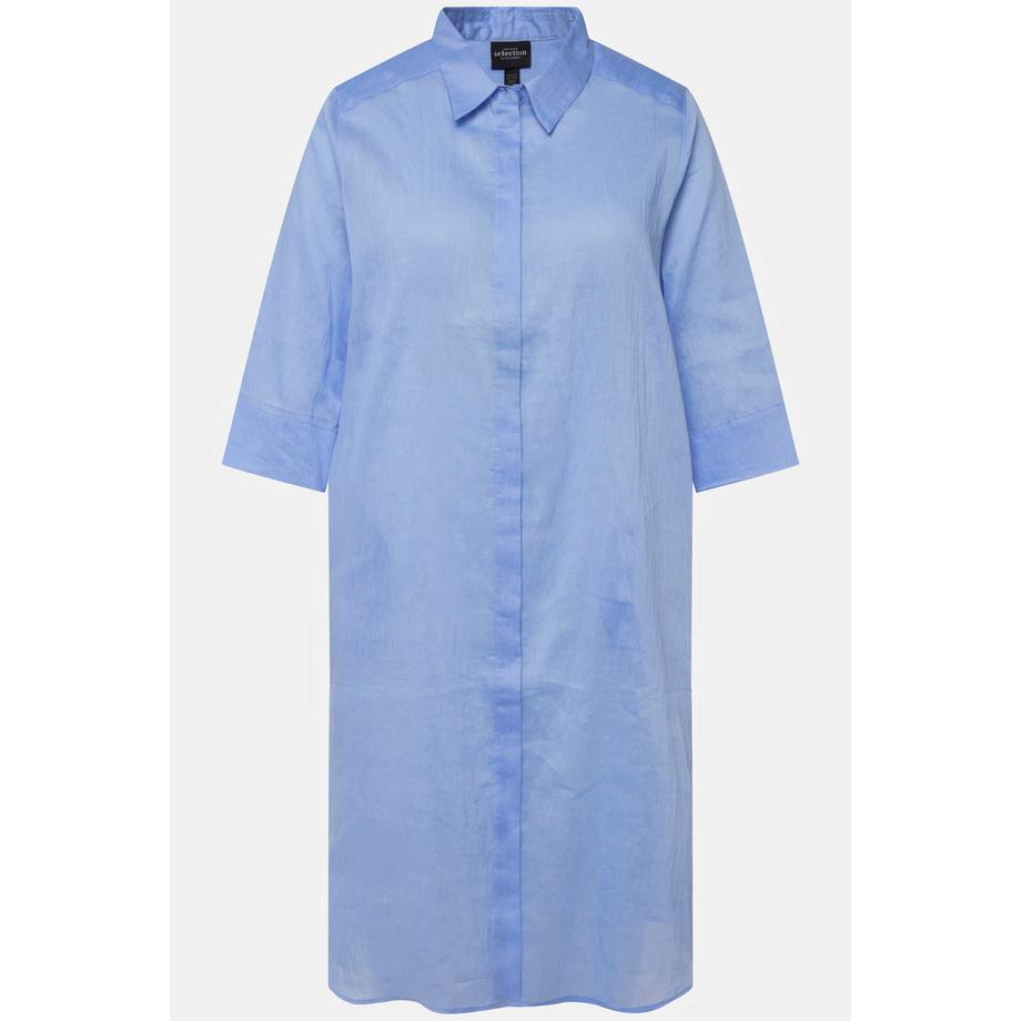 Ulla Popken Leinenmix Longbluse A-Linie Hemdkragen 3/4-Arm  