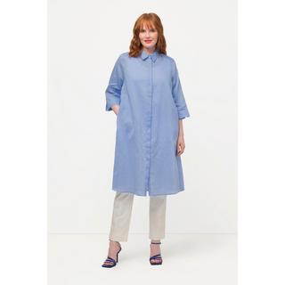 Ulla Popken  Longbluse, Leinenmix, A-Linie, Hemdkragen, 3/4-Arm 