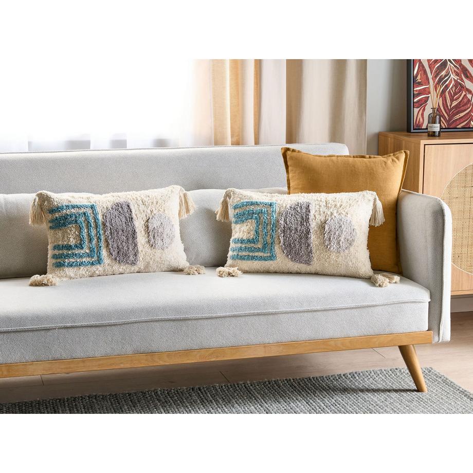 Beliani Lot de 2 coussins décoratifs en Coton Boho CASSIOPE  