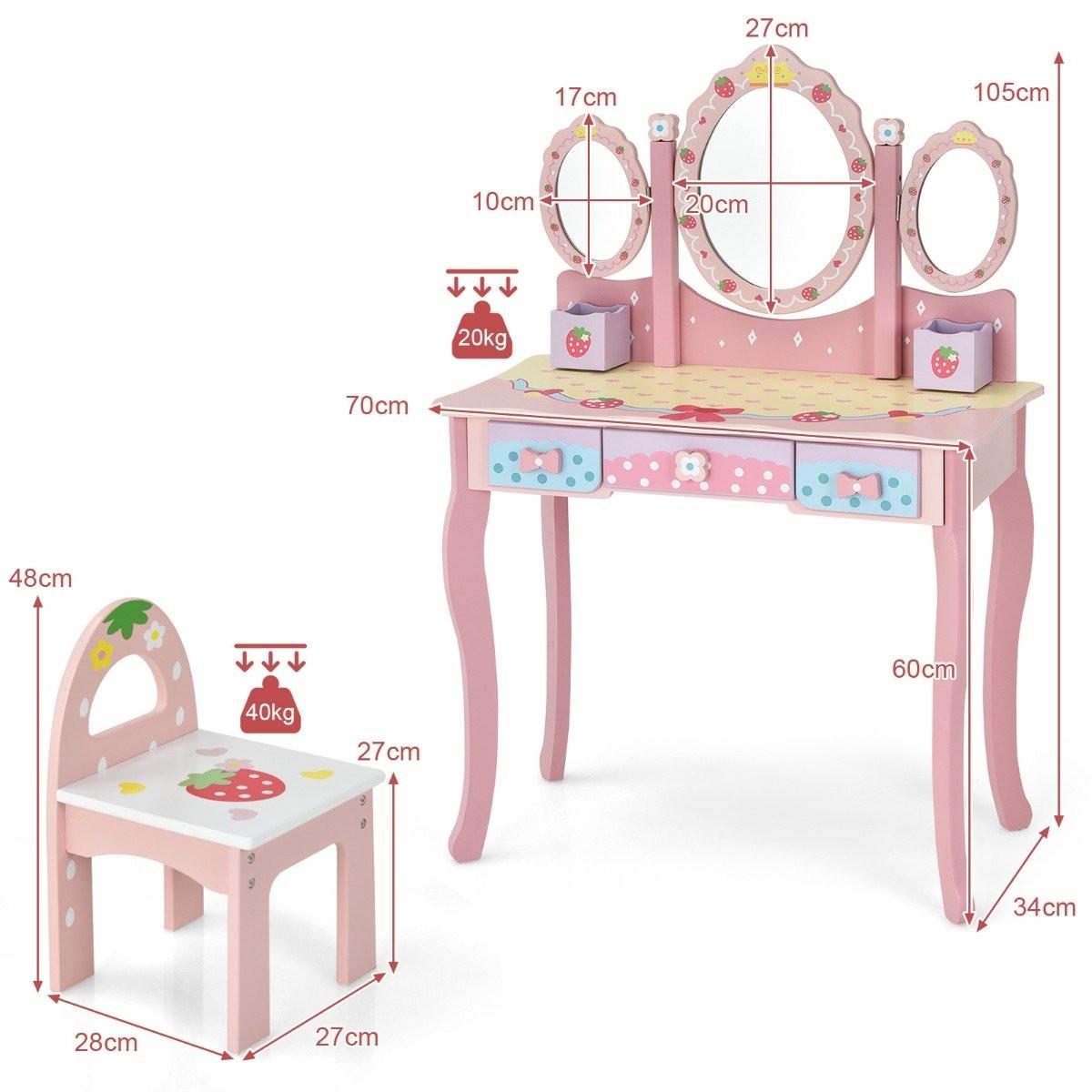 Northix  Coiffeuse pour enfant avec miroir 70 x 34 x 105 cm rose 