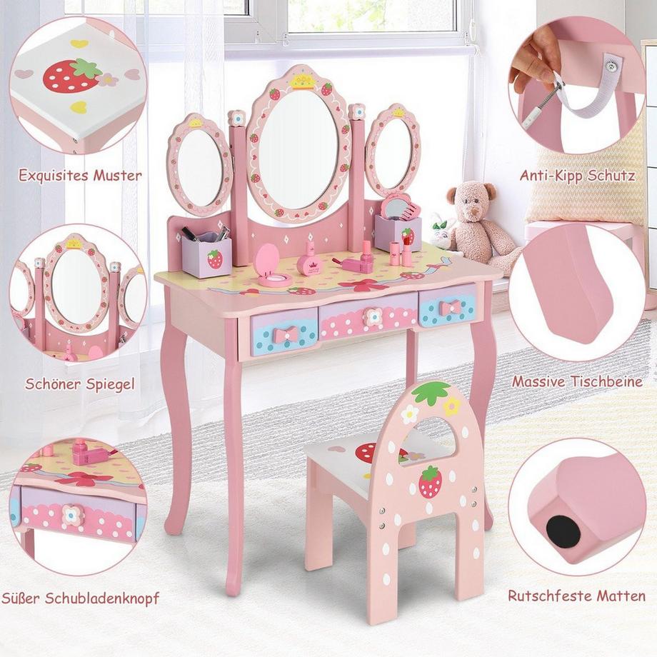 Northix  Coiffeuse pour enfant avec miroir 70 x 34 x 105 cm rose 