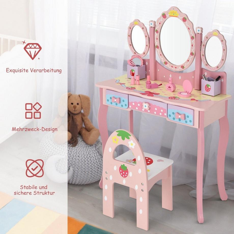 Coiffeuse pour enfant avec miroir 70 x 34 x 105 cm rose
