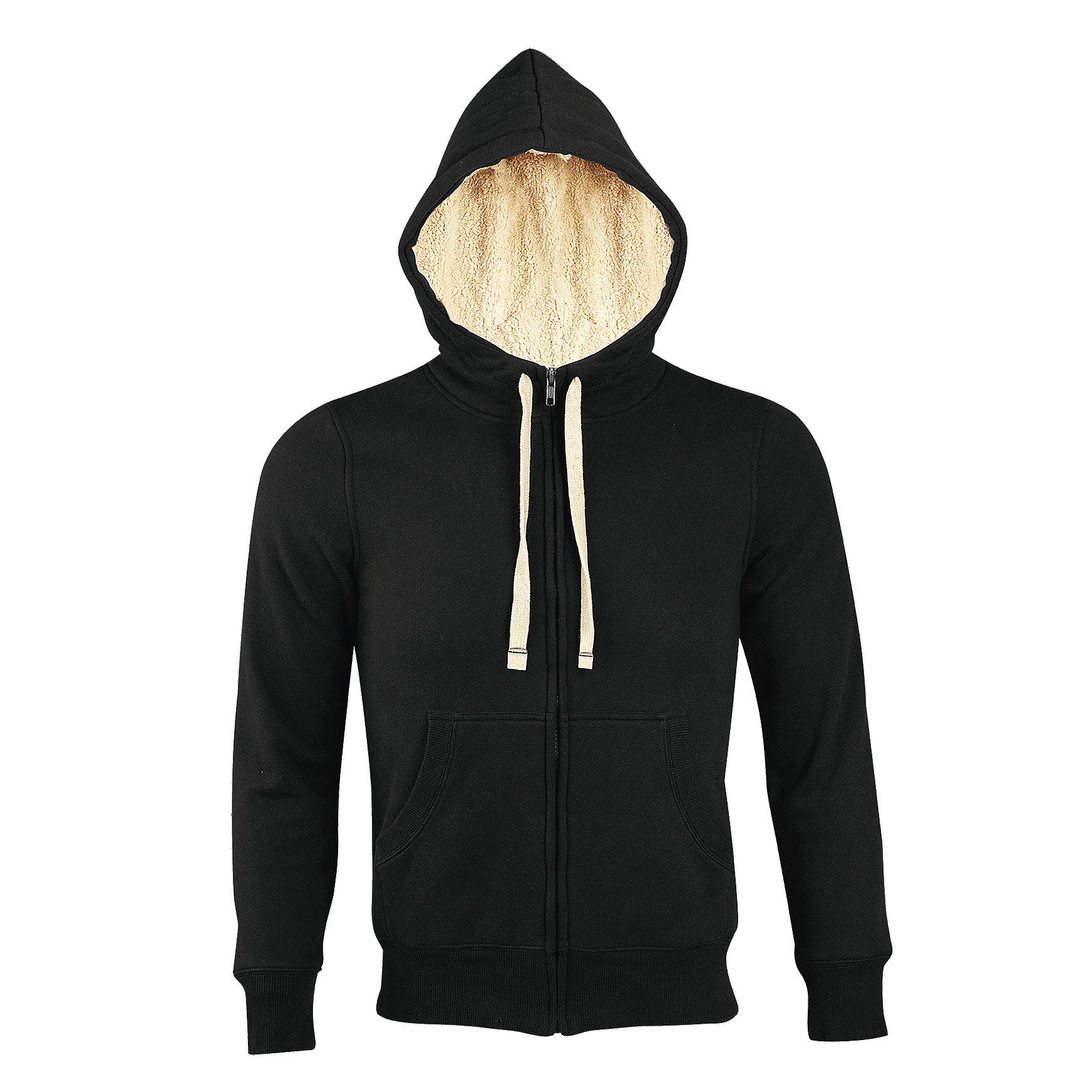 Image of Sherpa Kapuzenjacke Kapuzensweatshirt Mit Reißverschluss Herren Schwarz XS