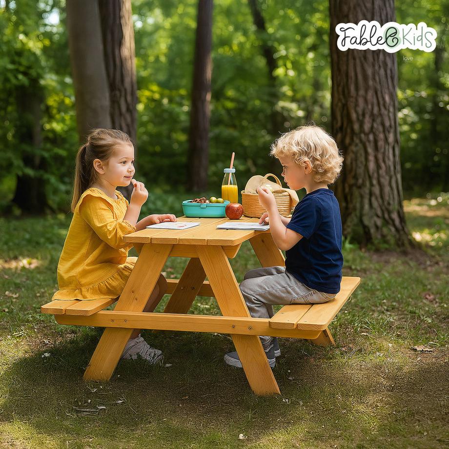 FableKids Kindersitzgarnitur Picknicktisch Kinder - Massivholz  
