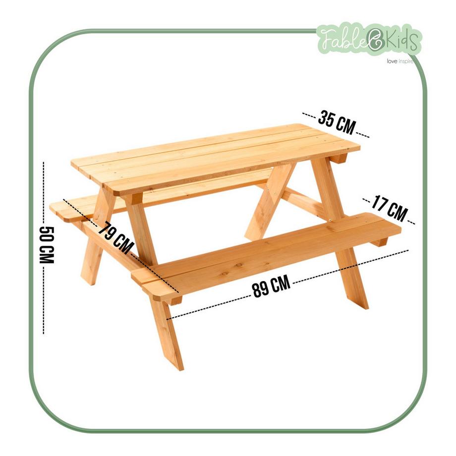 FableKids Kindersitzgarnitur Picknicktisch Kinder - Massivholz  