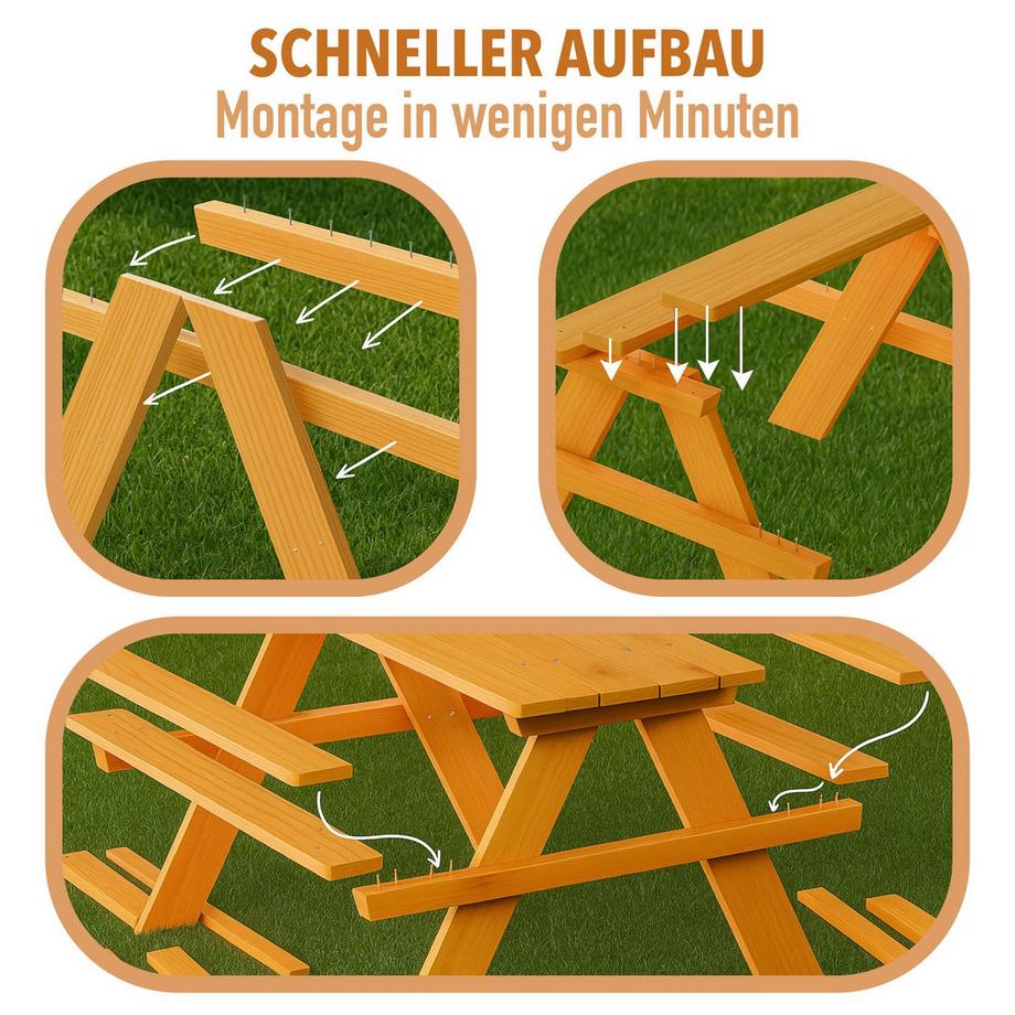 FableKids Kindersitzgarnitur Picknicktisch Kinder - Massivholz  