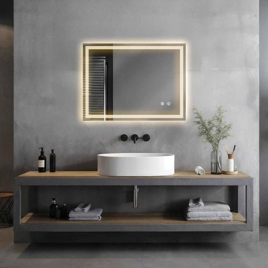 Tectake Specchio da bagno a LED rettangolare Clara Design senza cornice in 3 dimensioni  