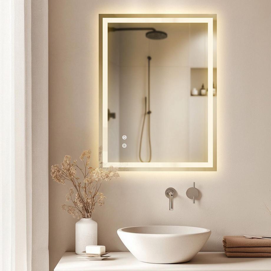 Tectake Specchio da bagno a LED rettangolare Clara Design senza cornice in 3 dimensioni  