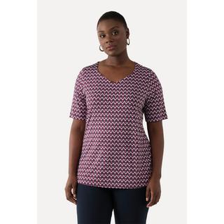 Ulla Popken  T-shirt en tissu fluide, imprimé graphique, col en forme de cœur, manches courtes 