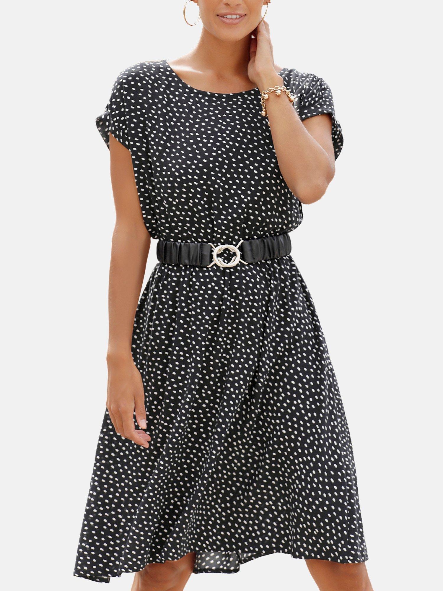 Image of Schwarz Und Weiß Kurzarm Sommerkleid Damen Schwarz 36