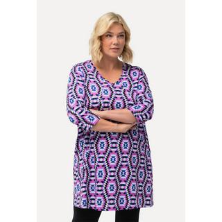 Ulla Popken  Longshirt, Grafikdruck, A-Linie, V-Ausschnitt, 3/4-Arm 