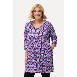 Ulla Popken  Longshirt, Grafikdruck, A-Linie, V-Ausschnitt, 3/4-Arm 