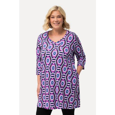 Ulla Popken  Longshirt, Grafikdruck, A-Linie, V-Ausschnitt, 3/4-Arm 