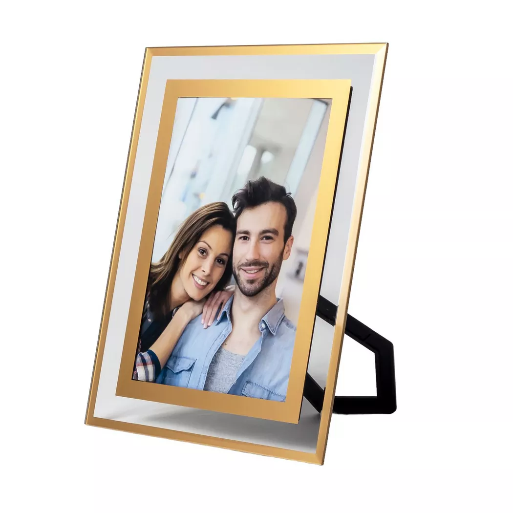Intirilife - cornice in vetro oro - 15x10 cm foto e immagini - Per foto di bambini, foto di famiglia, foto di matrimonio - Regalo adatto per occasioni speciali, 15X10CM, Golden