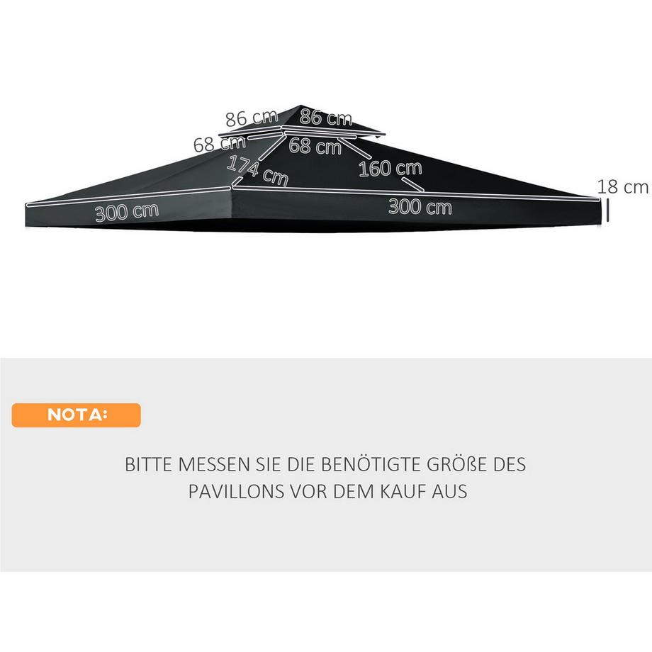Northio Ersatzdach Pavillondach Für Metallpavillon Gartenpavillon Partyzelt Gartenzelt Polyester 3X3M Kohlegrau  