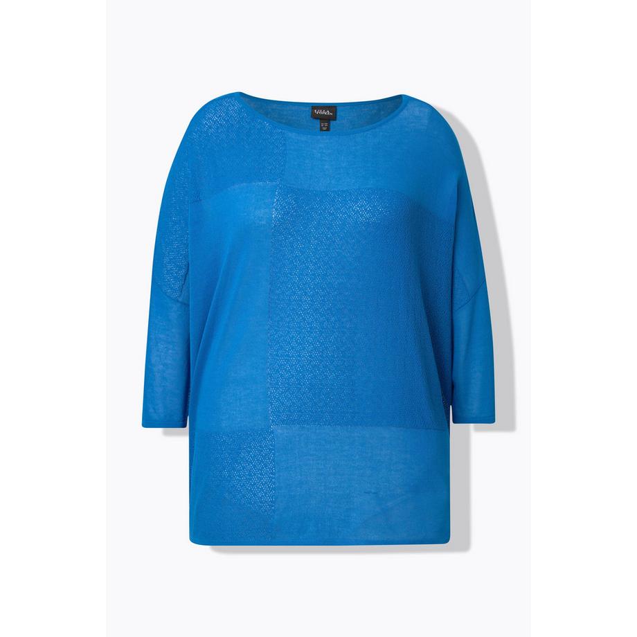 Ulla Popken Maglione Oversize Lavorazione a Quadri Scollo Rotondo Mezze Maniche  