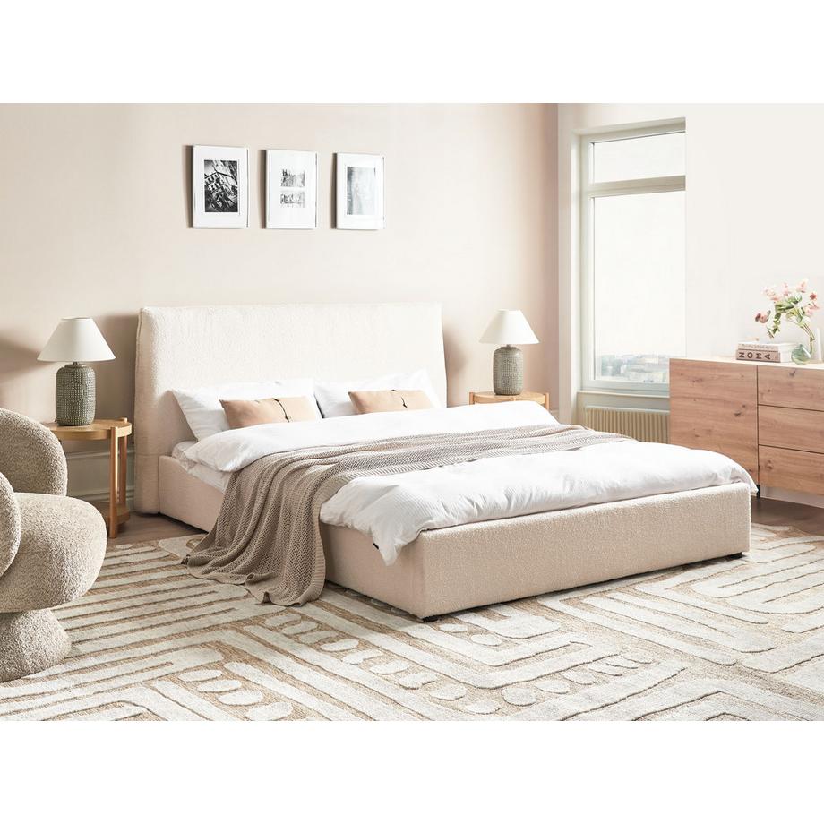 Beliani Lit avec sommier en Bouclé Traditionnel LAVAUR  