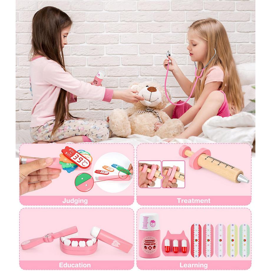 Activity-board  Arztkoffer Kinder Holzspielset, Arztkoffer für Kinder, medizinisches Spielzeug mit echtem Stethoskop, Rollenspiel 