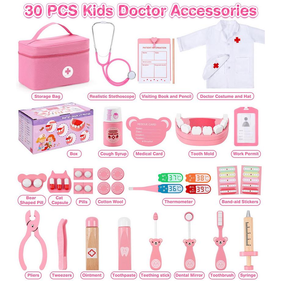 Activity-board  Arztkoffer Kinder Holzspielset, Arztkoffer für Kinder, medizinisches Spielzeug mit echtem Stethoskop, Rollenspiel 