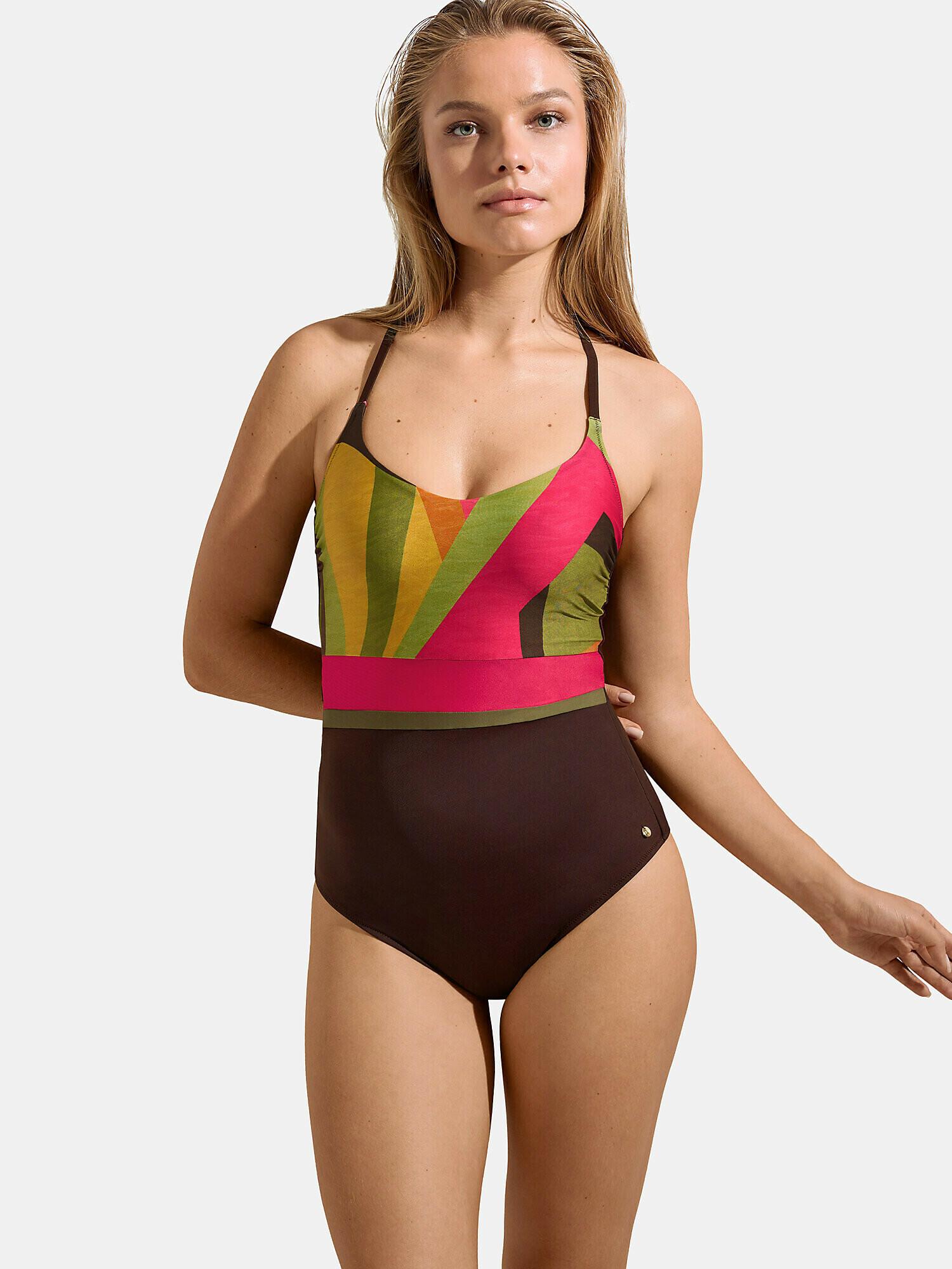 Image of Einteiliger Badeanzug Shapewear Armatured Verstellbare Träger Viviero Damen Braun D/40