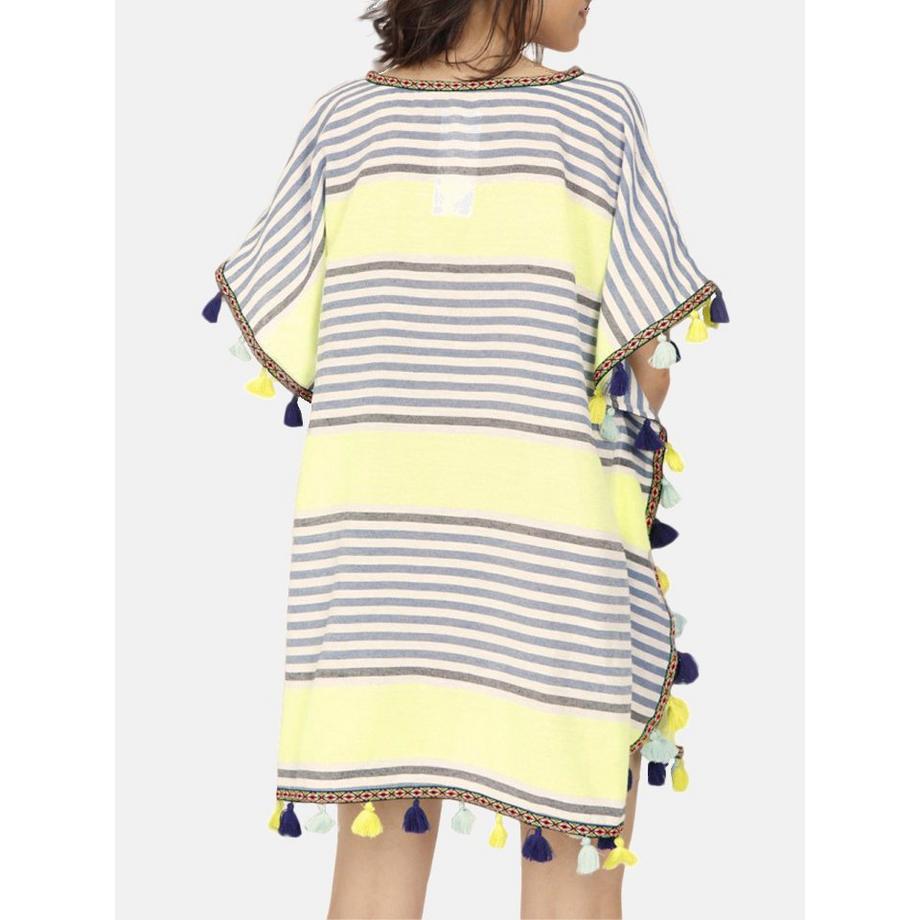 Admas Gestreifter Strand Kaftan mit Quasten  