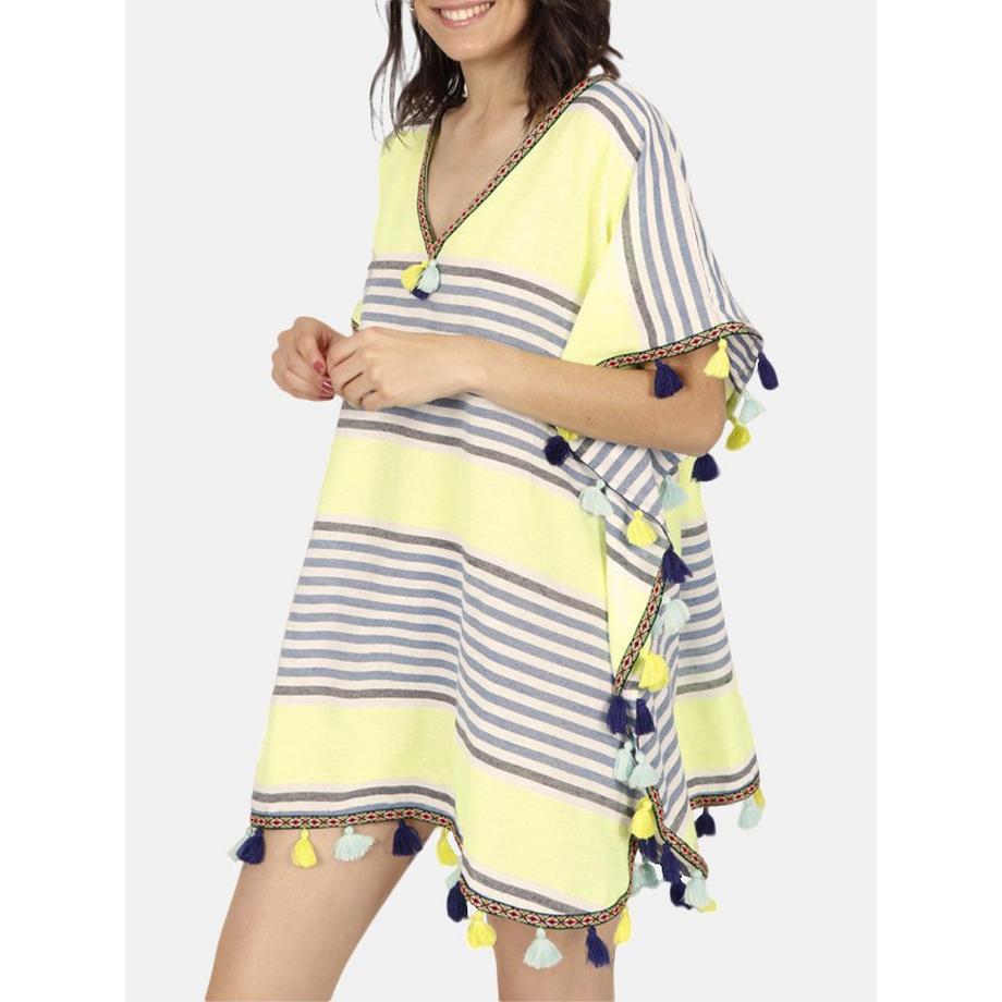 Admas Gestreifter Strand Kaftan mit Quasten  