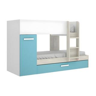 Vente-unique Letto a castello con cassetto letto a scomparsa e contenitori 0 Bianco Rovere e Blu ANTHONY  