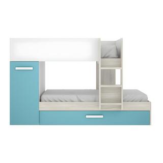 Vente-unique Letto a castello con cassetto letto a scomparsa e contenitori 0 Bianco Rovere e Blu ANTHONY  