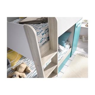 Vente-unique Letto a castello con cassetto letto a scomparsa e contenitori 0 Bianco Rovere e Blu ANTHONY  