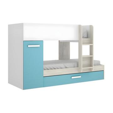 Letto a castello con cassetto letto a scomparsa e contenitori 0 Bianco Rovere e Blu ANTHONY