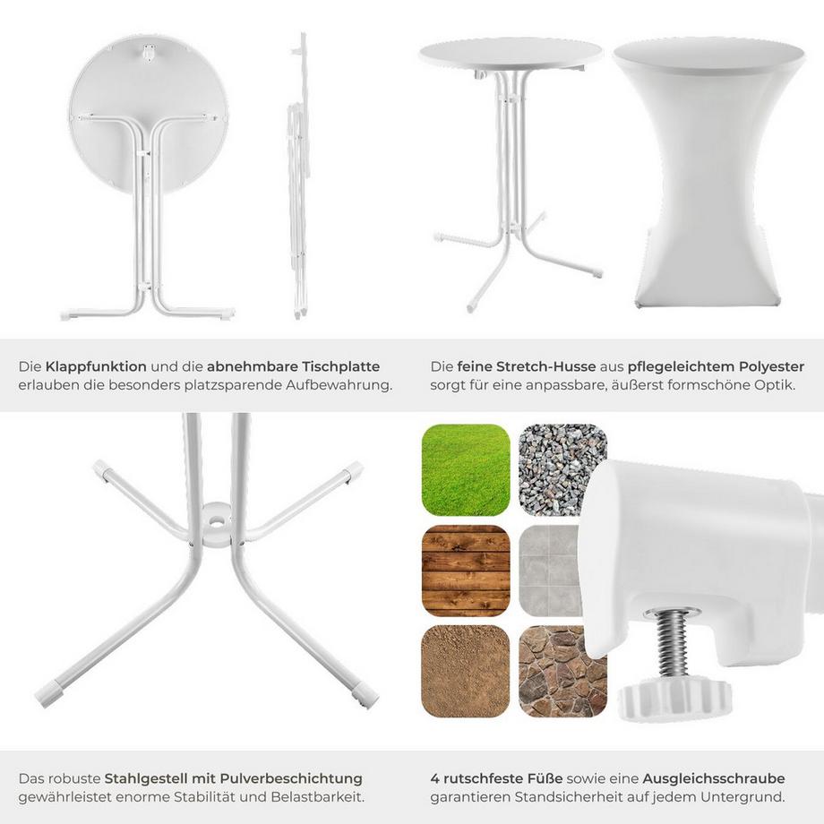 Tectake Stehtisch Eren rund mit Tischhusse klappbar, 90 x 110 cm  