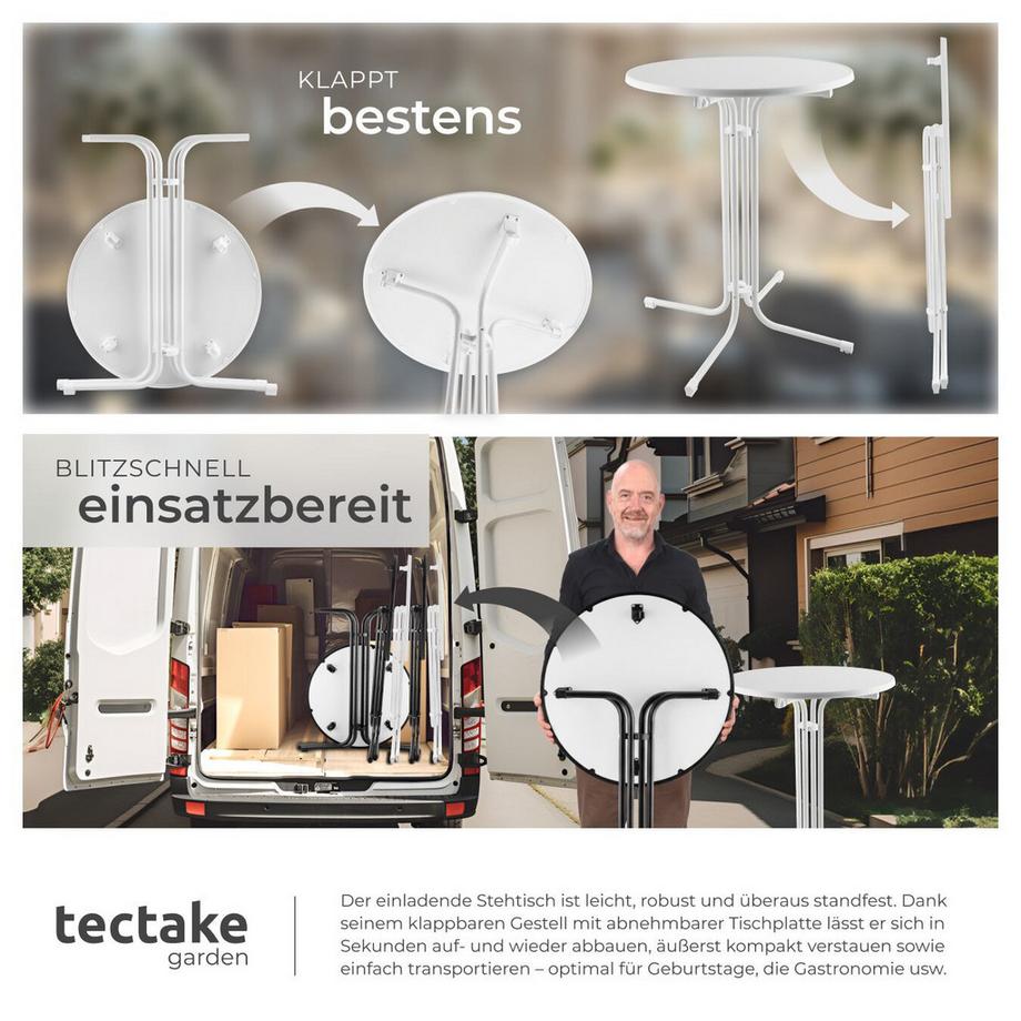 Tectake Stehtisch Eren rund mit Tischhusse klappbar, 90 x 110 cm  