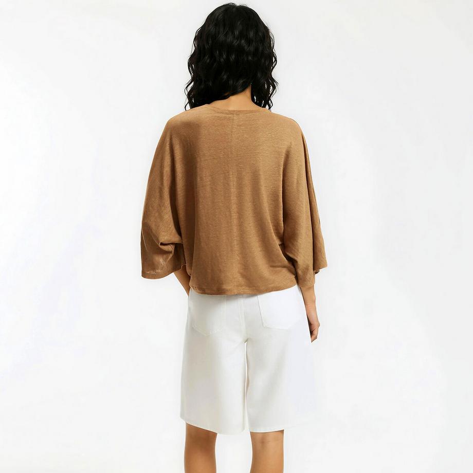 La Redoute Collections Lin Col Rond Manches Larges T-Shirt  