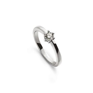 Bague solitaire serti 6 griffes or blanc 750, brillant 0.20ct.