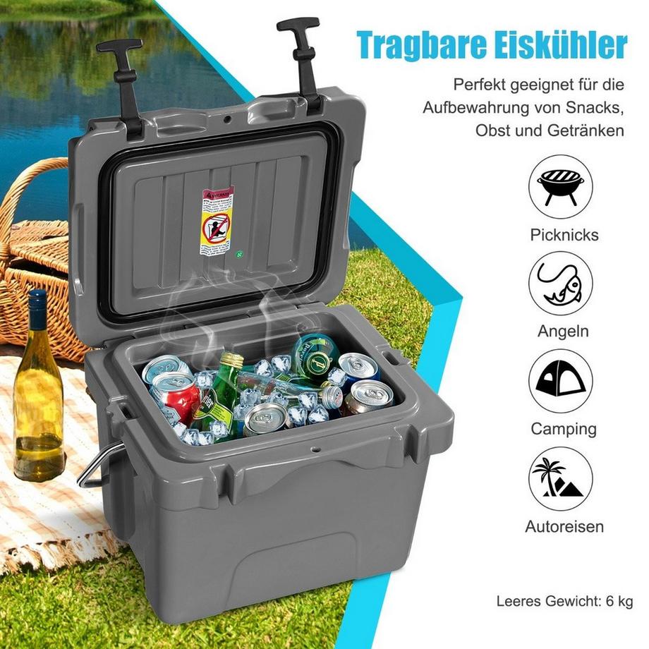 Northio  Kühlbox mit 15 L Fassungsvermögen Eistruhe mit Griff Ablassstopfen & 2 Getränkehaltern Grau 