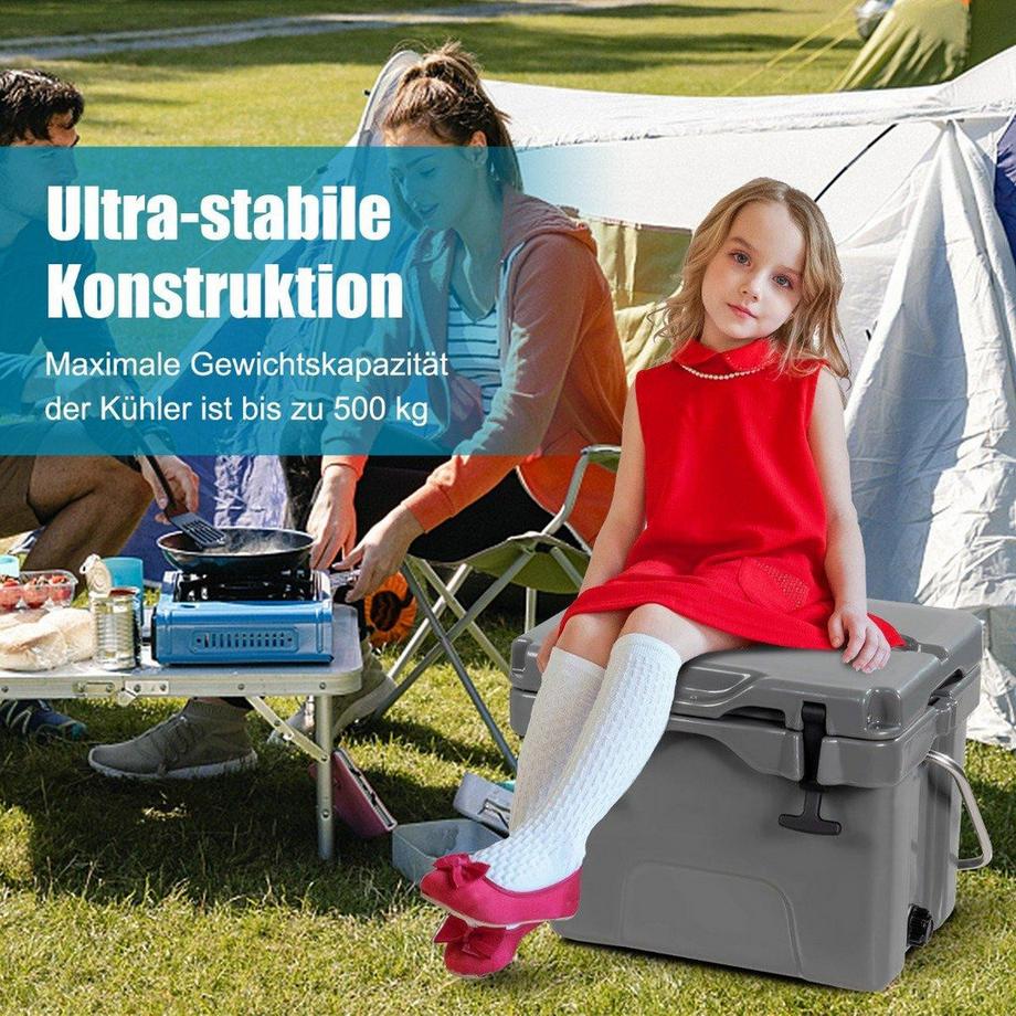 Northio  Kühlbox mit 15 L Fassungsvermögen Eistruhe mit Griff Ablassstopfen & 2 Getränkehaltern Grau 